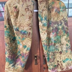 Beautiful, Hand Beaded Scarf. Colors of Greens/Burgandy/Turquoise/Cream/Tan&Whte